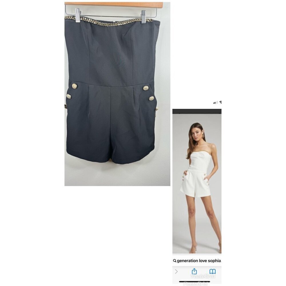 Generation Love Sophia Crepe Bustier Romper Black Size 6 NWT Chain Detail $345